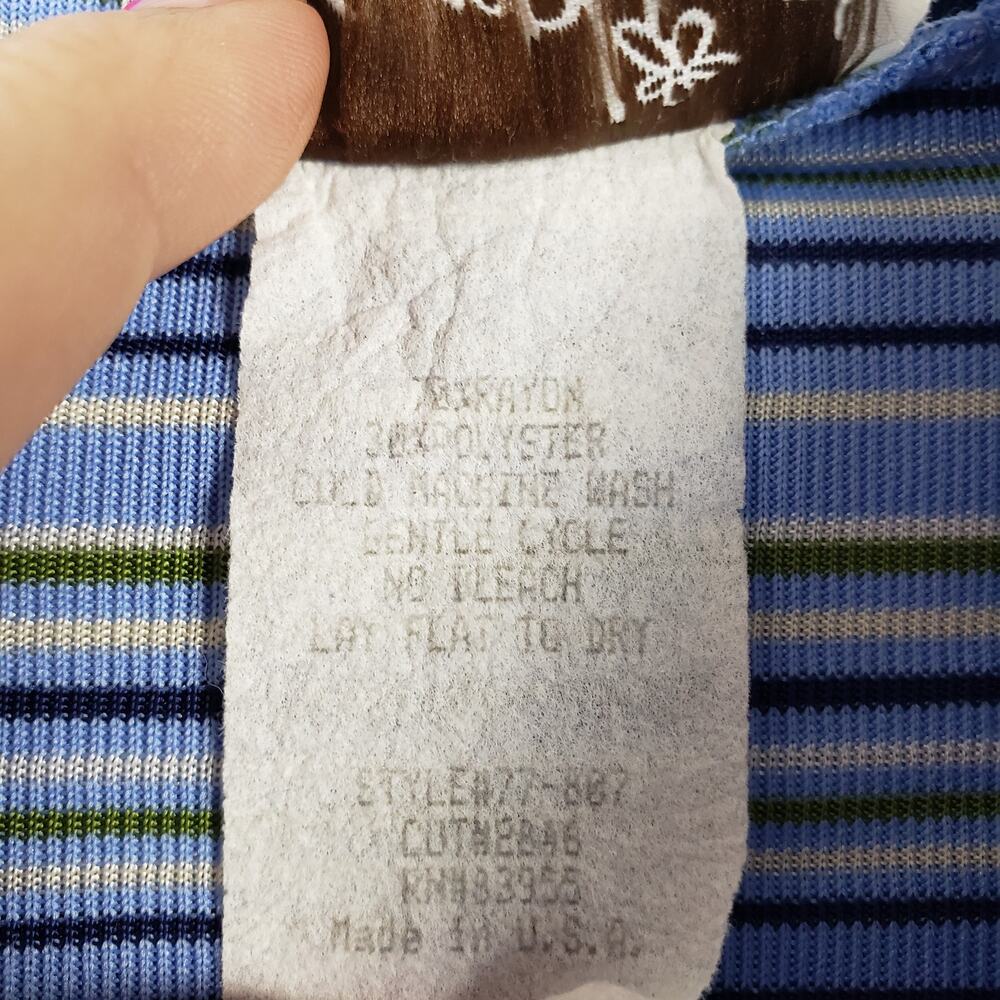 Y2K Accomplice Size M Button Front Polo Shirt Blue Green Stripe Androgynous Edgy - Picture 5 of 9